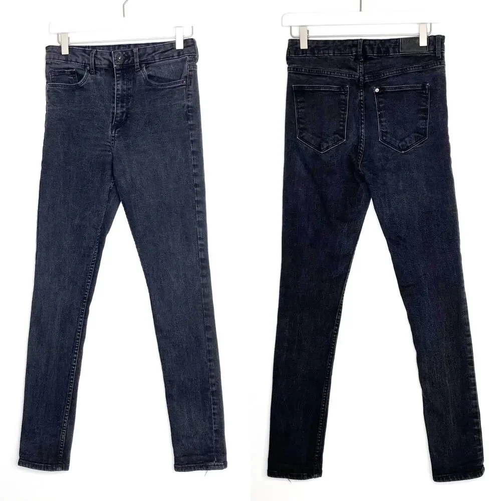 H&M Conscious High-Waist Skinny Jeans Washed Black Denim 29 x 30 Stretch